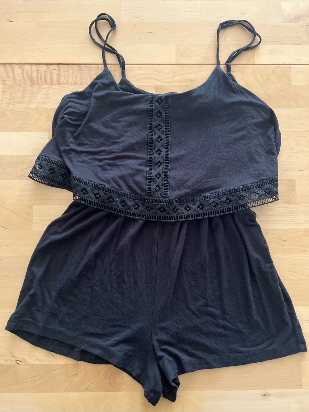 Forever 21 Black Lace-Trim Spaghetti Strap Romper